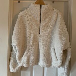 Free People White Sherpa Half Zip